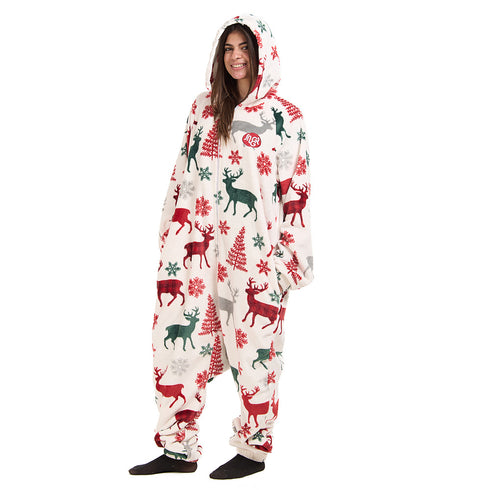 Snuggs Blanket Onesie White Christmas Deer